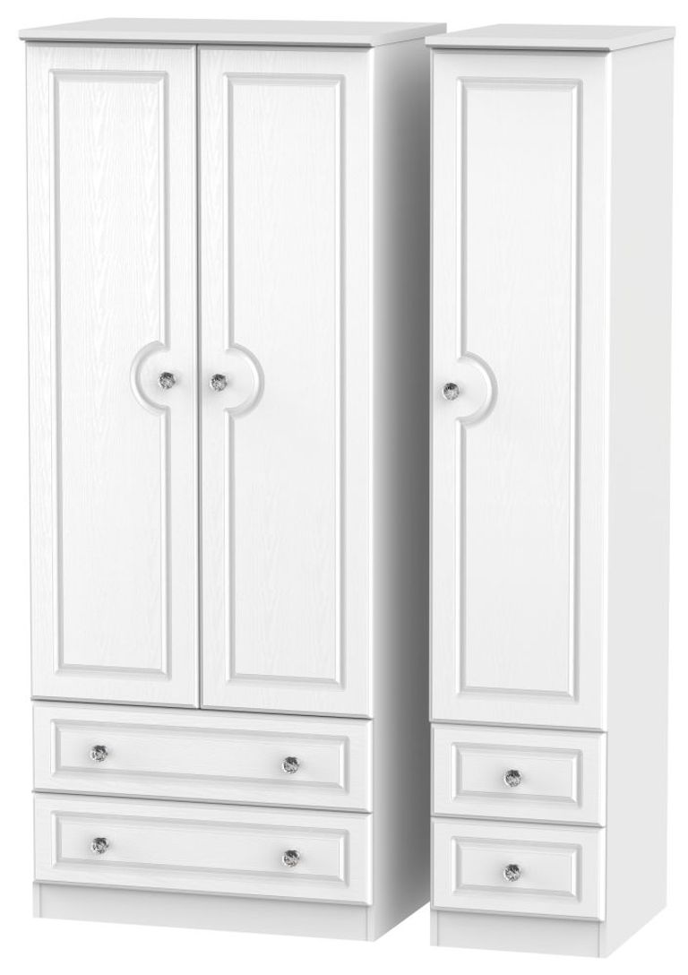 Crystal White 3 Door Triple Wardrobe - 4 Drawers