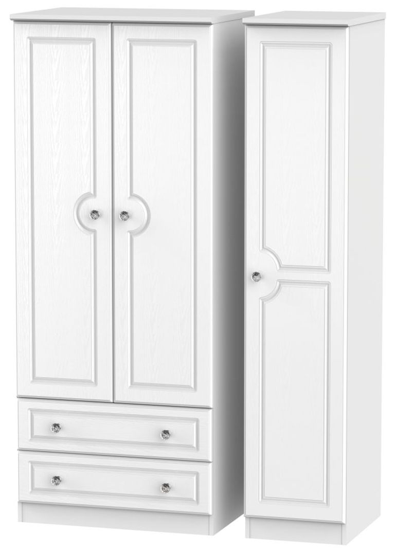 Crystal White 3 Door Triple Wardrobe - LHF 2 Drawers