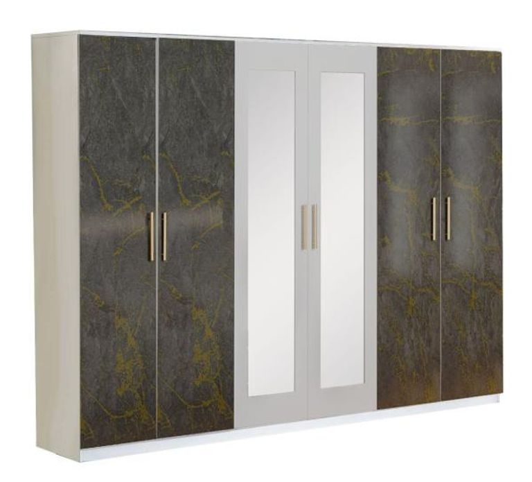 Dalia Grey Italian 6 Door Wardrobe with Mirrors