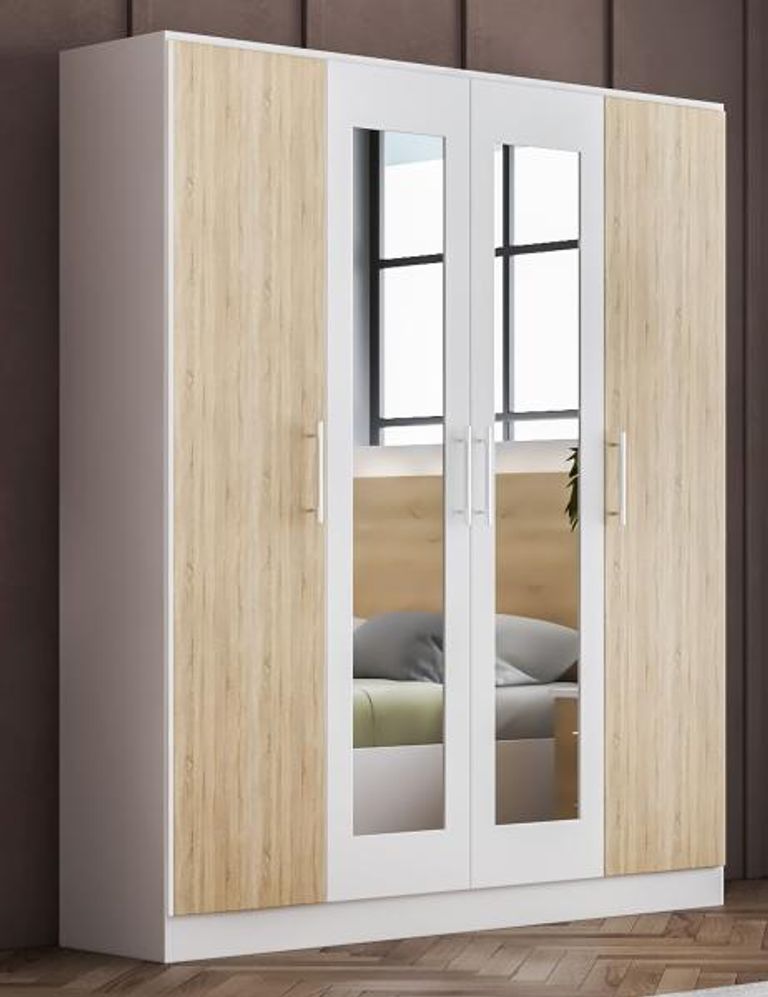 Dalia Light Oak Italian 4 Door Wardrobe with Mirrors