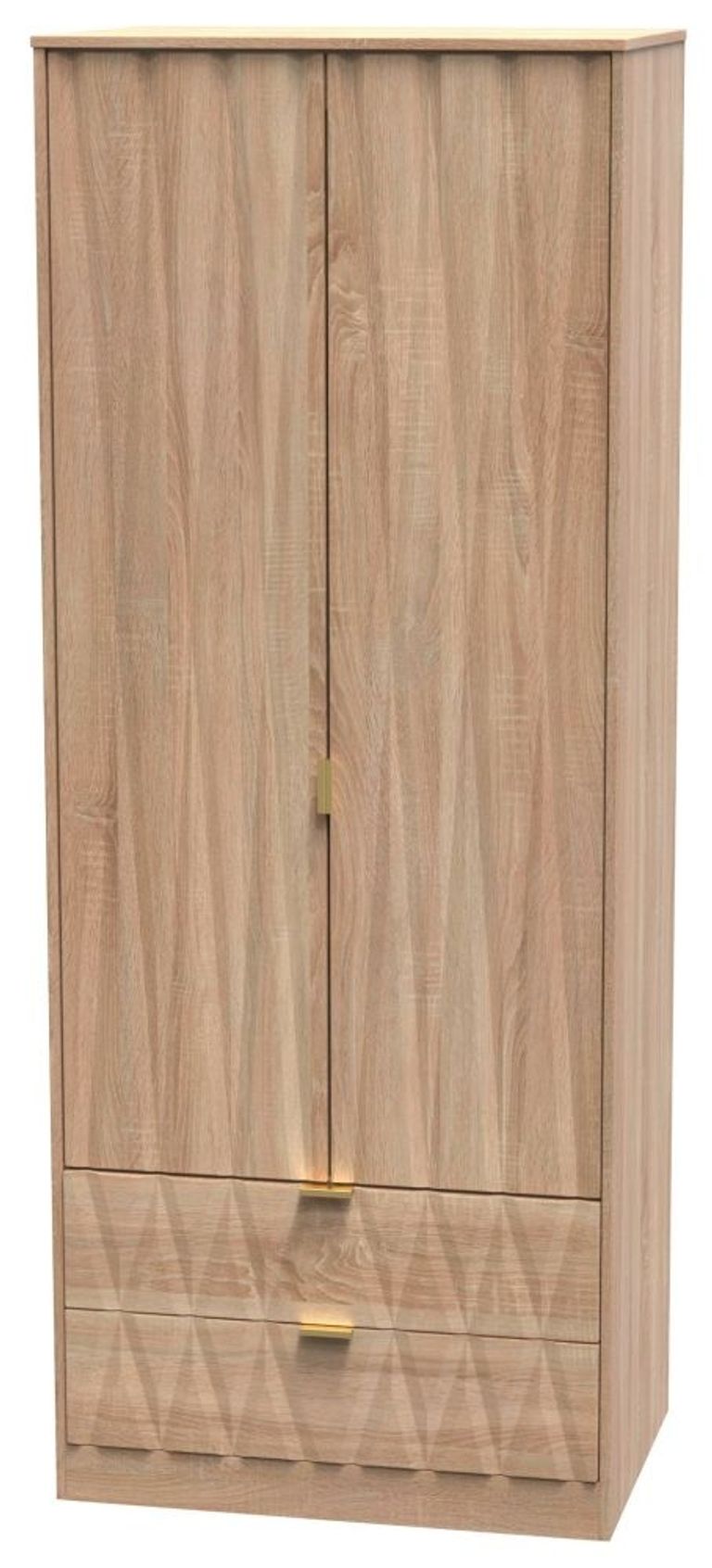 Diamond Oak Effect 2 Door 2 Drawer Tall Wardrobe