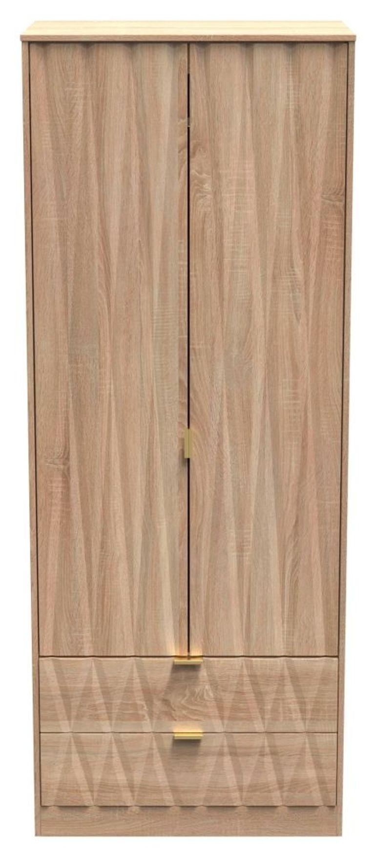 Diamond Oak Effect 2 Door 2 Drawer Tall Wardrobe
