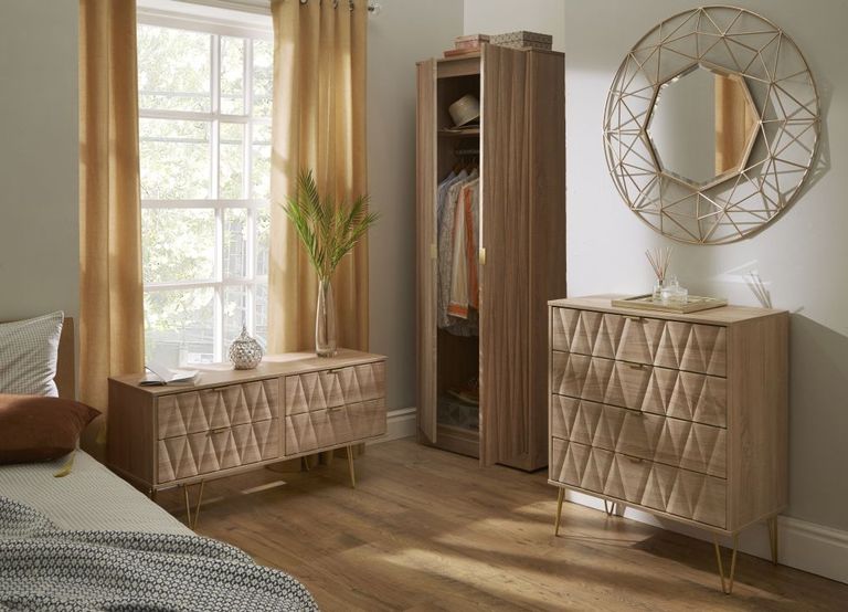 Diamond Oak Effect 2 Door Plain Tall Wardrobe