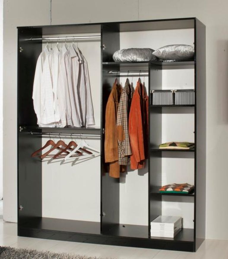 Elegance Black Italian 4 Door Wardrobe with Mirrors
