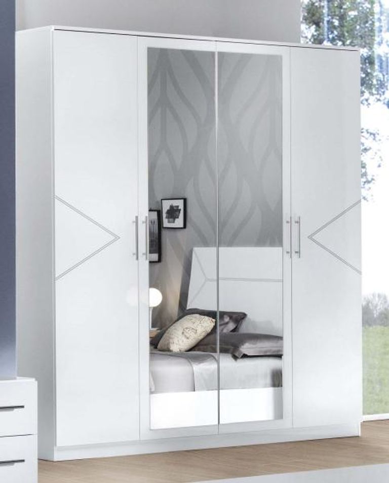 Elegance White Italian 4 Door Wardrobe with Mirrors