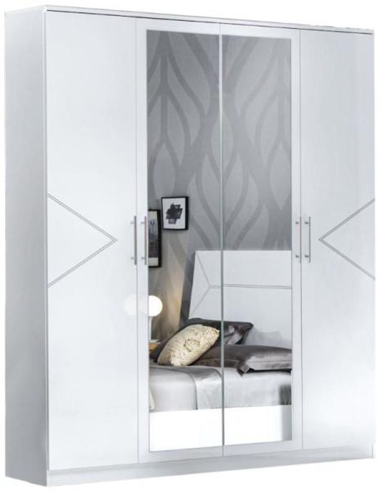 Elegance White Italian 4 Door Wardrobe with Mirrors