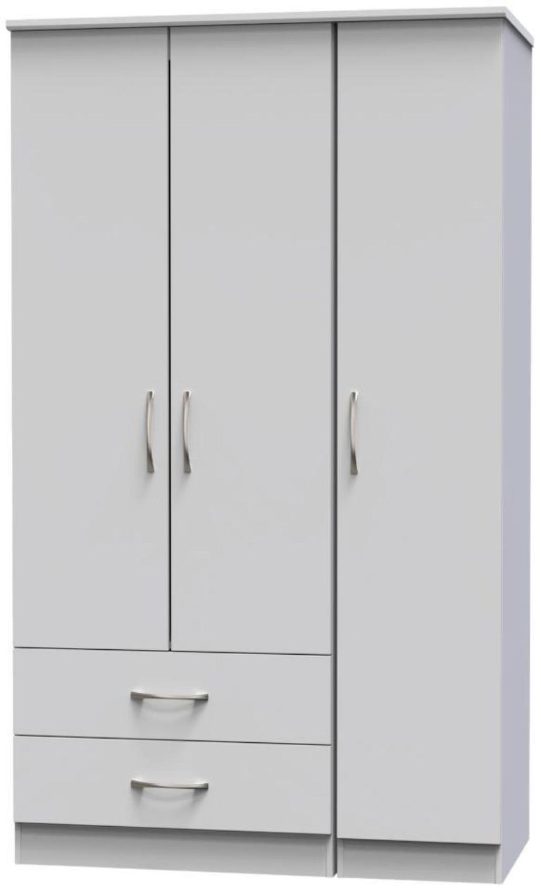 Eve Grey 3 Door Tall Triple Wardrobe - LHF 2 Drawers