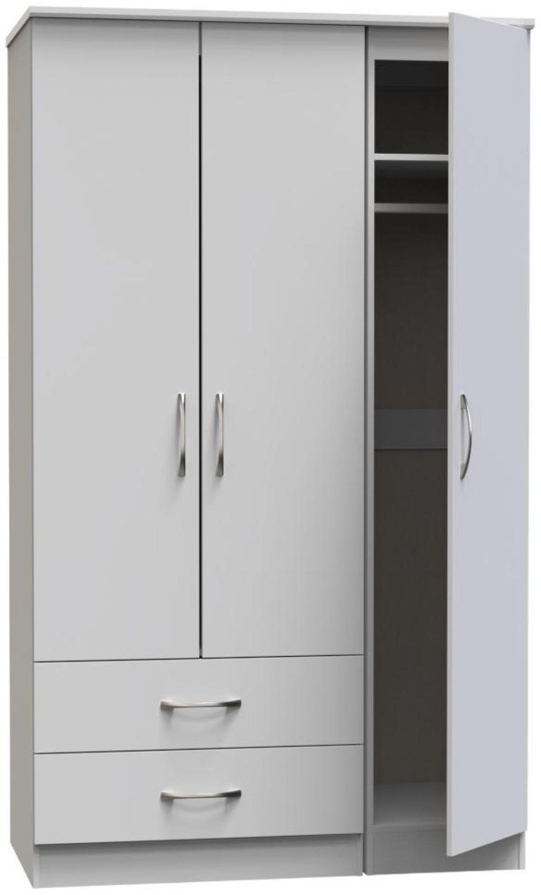 Eve Grey 3 Door Triple Wardrobe - LHF 2 Drawers