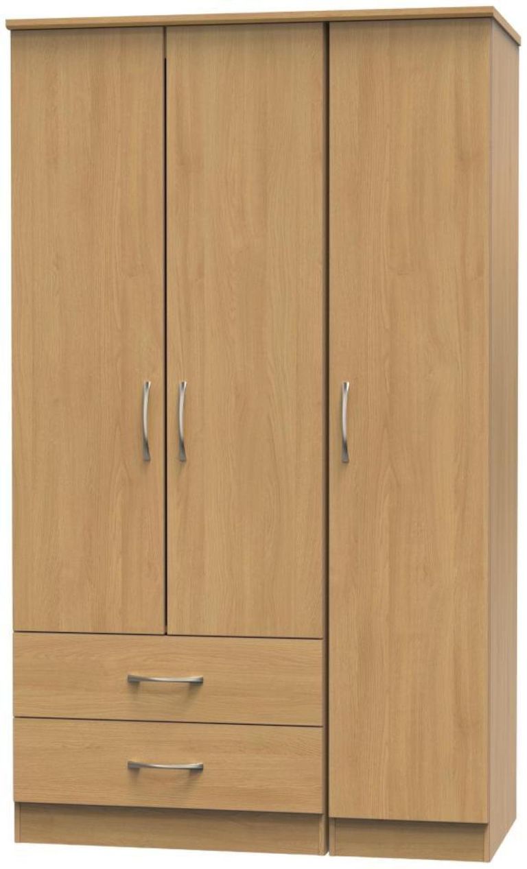 Eve Oak Effect 3 Door Tall Triple Wardrobe - LHF 2 Drawers