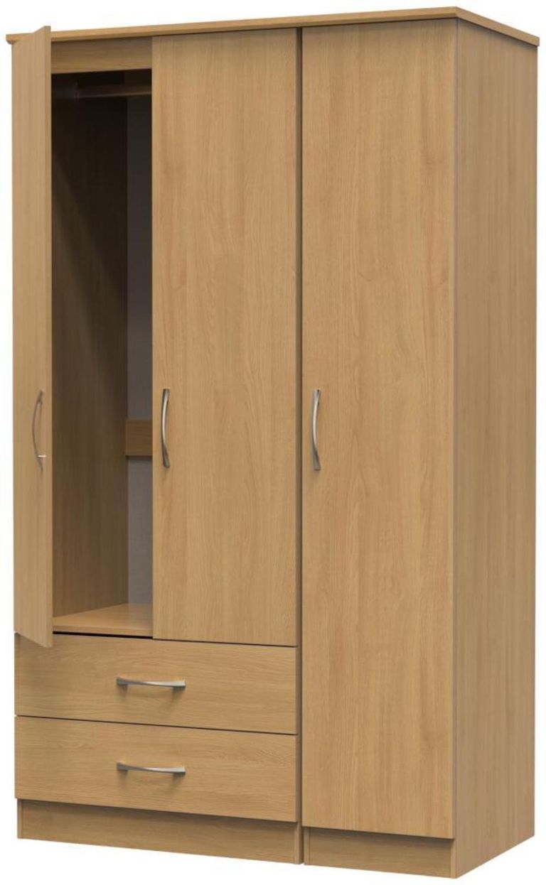 Eve Oak Effect 3 Door Triple Wardrobe - LHF 2 Drawers