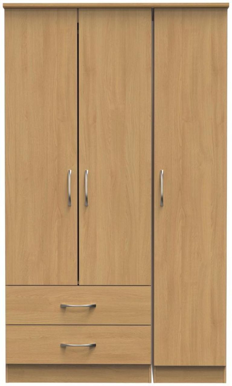 Eve Oak Effect 3 Door Triple Wardrobe - LHF 2 Drawers