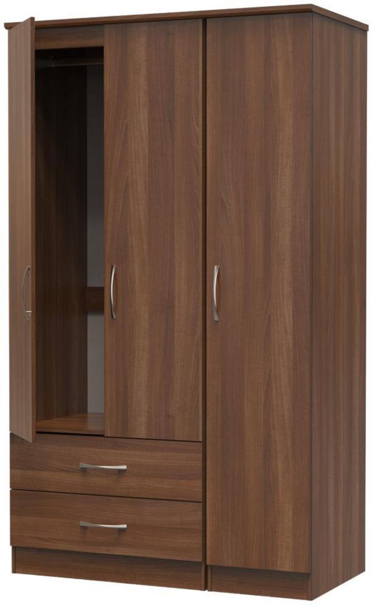 Eve Walnut Effect 3 Door Tall Triple Wardrobe - LHF 2 Drawers