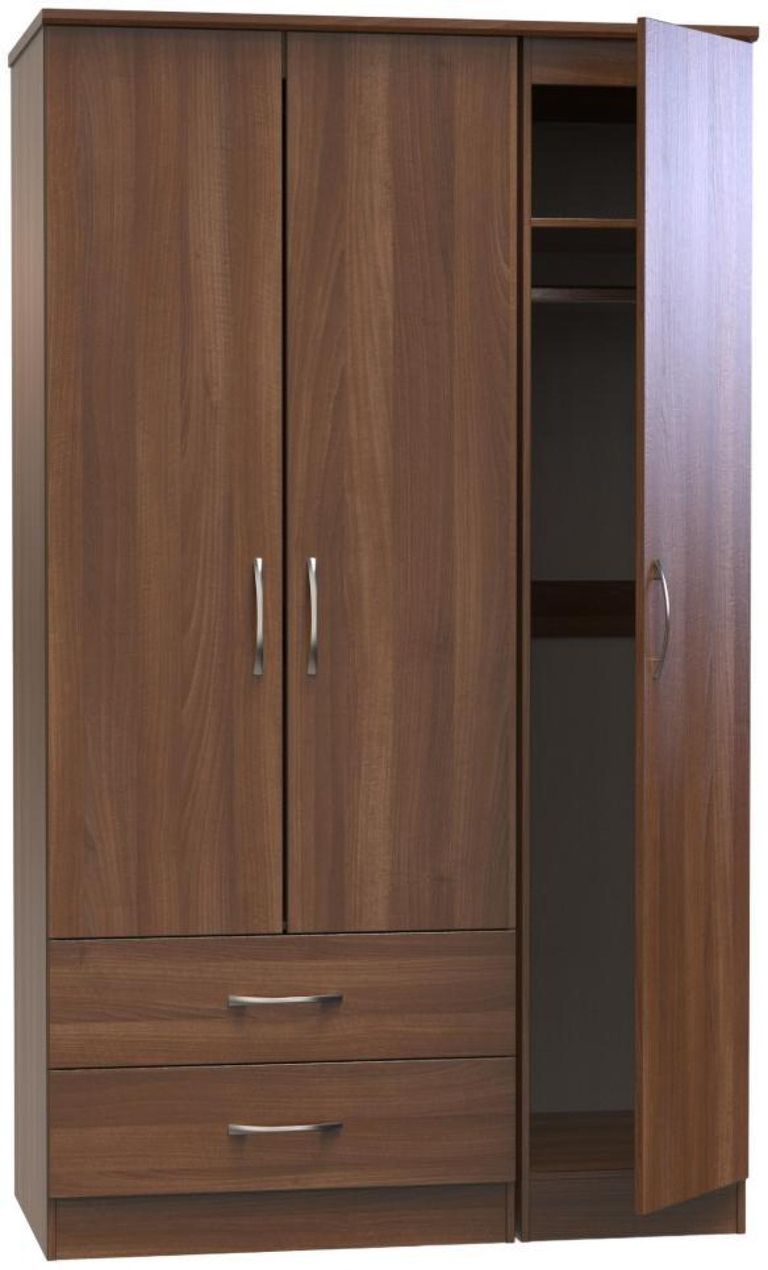 Eve Walnut Effect 3 Door Triple Wardrobe - LHF 2 Drawers