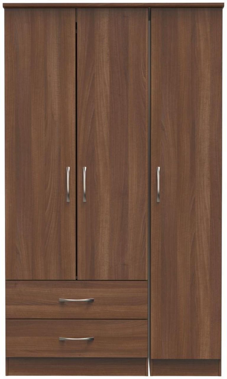 Eve Walnut Effect 3 Door Triple Wardrobe - LHF 2 Drawers