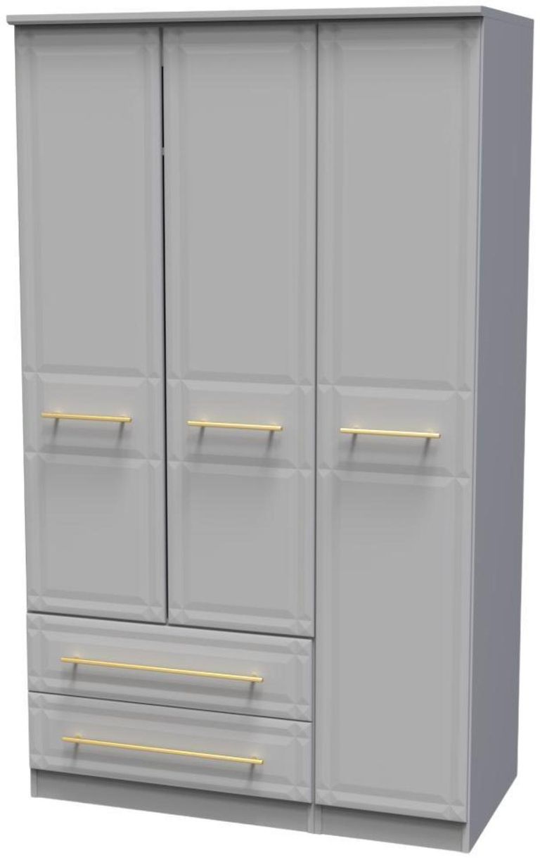 Faye Grey 3 Door Triple Wardrobe - LHF 2 Drawers
