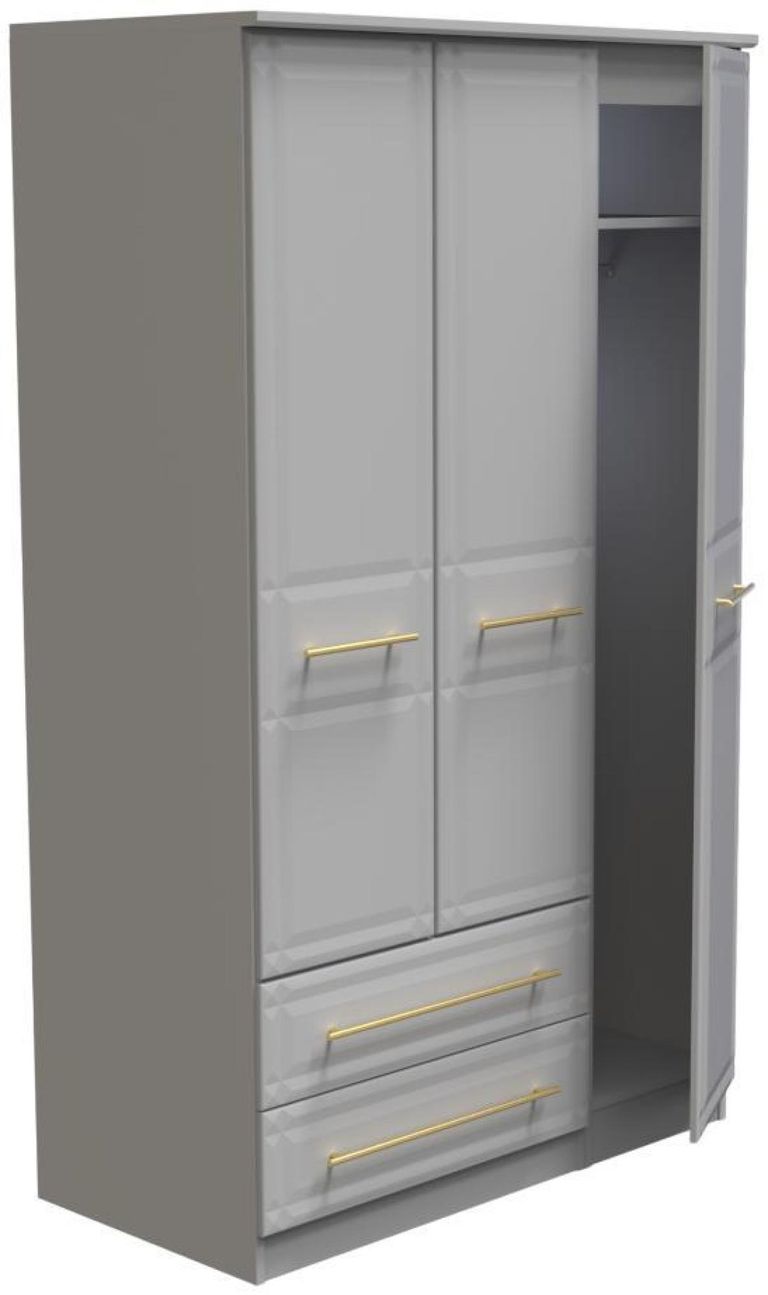 Faye Grey 3 Door Triple Wardrobe - LHF 2 Drawers
