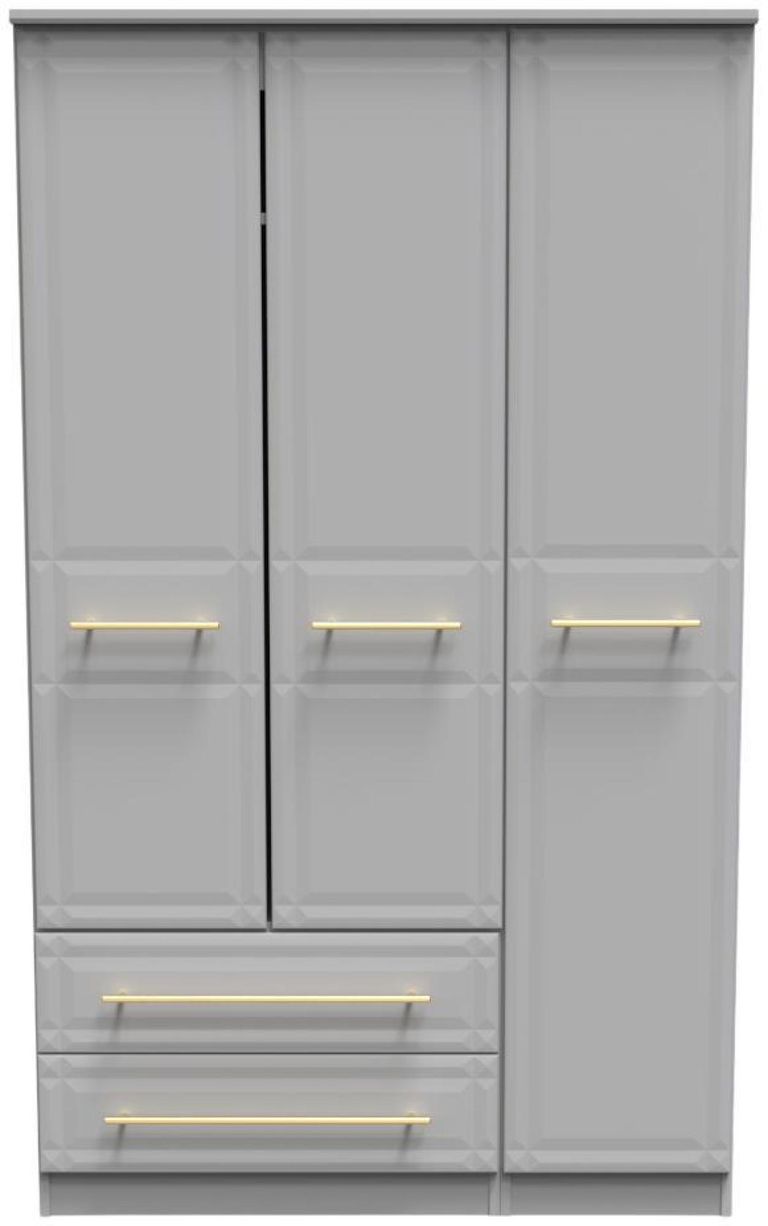 Faye Grey 3 Door Triple Wardrobe - LHF 2 Drawers