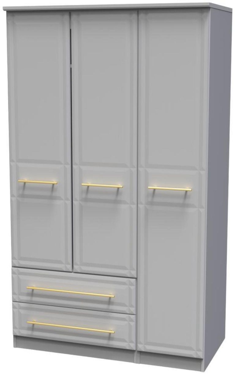 Faye Grey Ash 3 Door Triple Wardrobe - LHF 2 Drawers