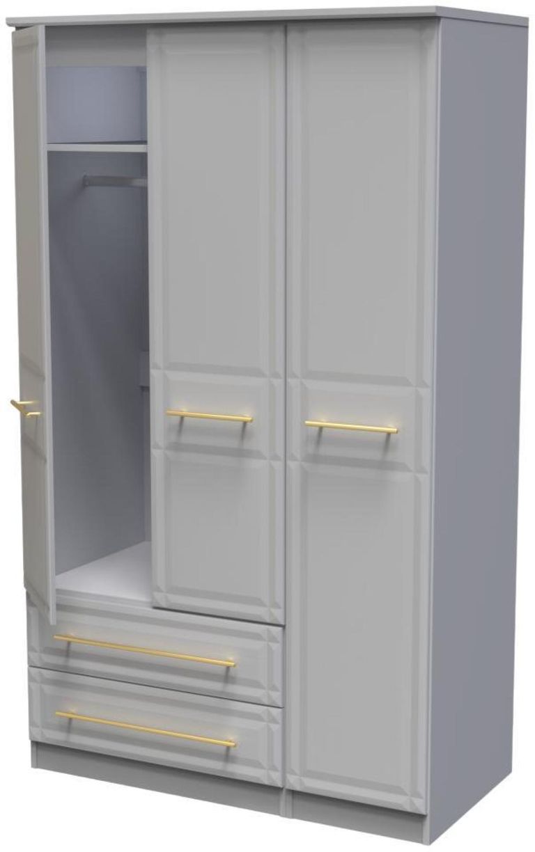 Faye Grey Ash 3 Door Triple Wardrobe - LHF 2 Drawers