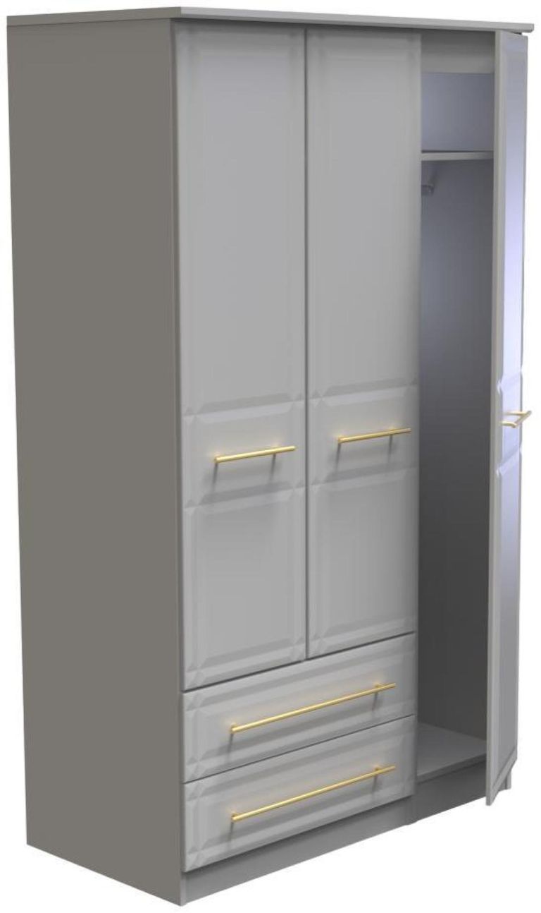 Faye Grey Ash 3 Door Triple Wardrobe - LHF 2 Drawers