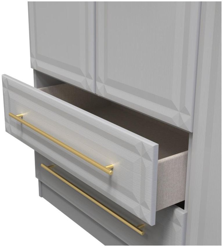 Faye Grey Ash 3 Door Triple Wardrobe - LHF 2 Drawers