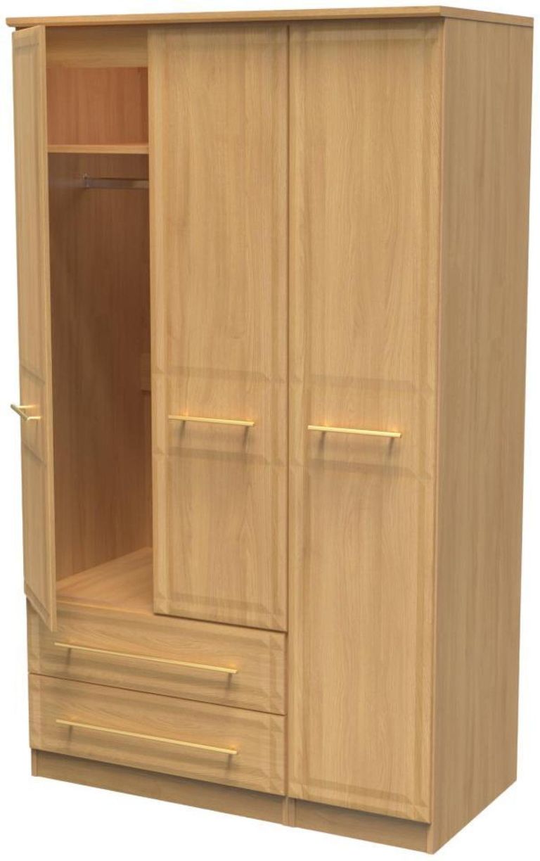 Faye Oak Effect 3 Door Triple Wardrobe - LHF 2 Drawers