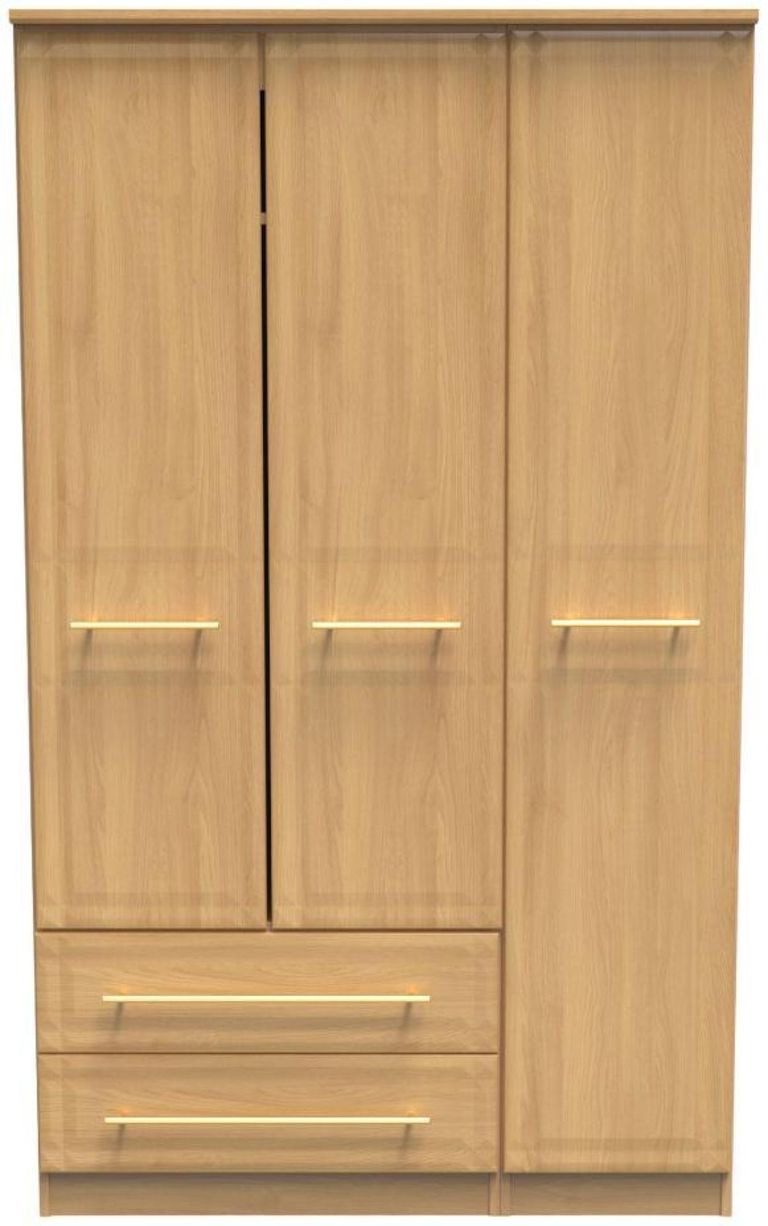 Faye Oak Effect 3 Door Triple Wardrobe - LHF 2 Drawers