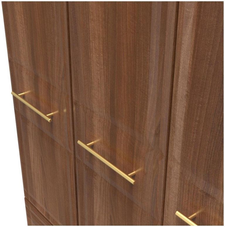 Faye Walnut Effect 3 Door Triple Wardrobe - LHF 2 Drawers
