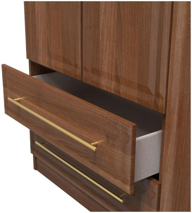 Faye Walnut Effect 3 Door Triple Wardrobe - LHF 2 Drawers