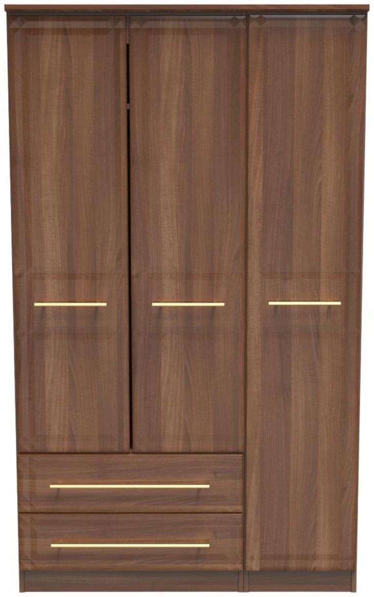 Faye Walnut Effect 3 Door Triple Wardrobe - LHF 2 Drawers