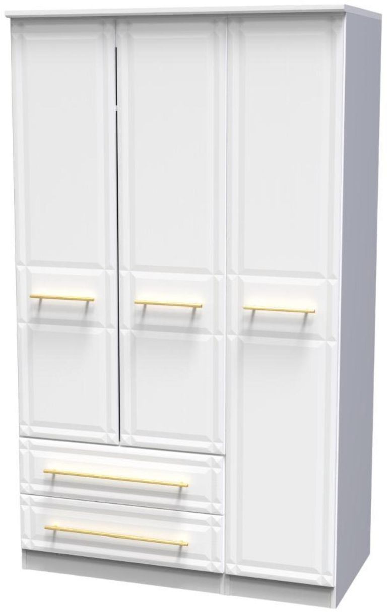 Faye White 3 Door Triple Wardrobe - LHF 2 Drawers