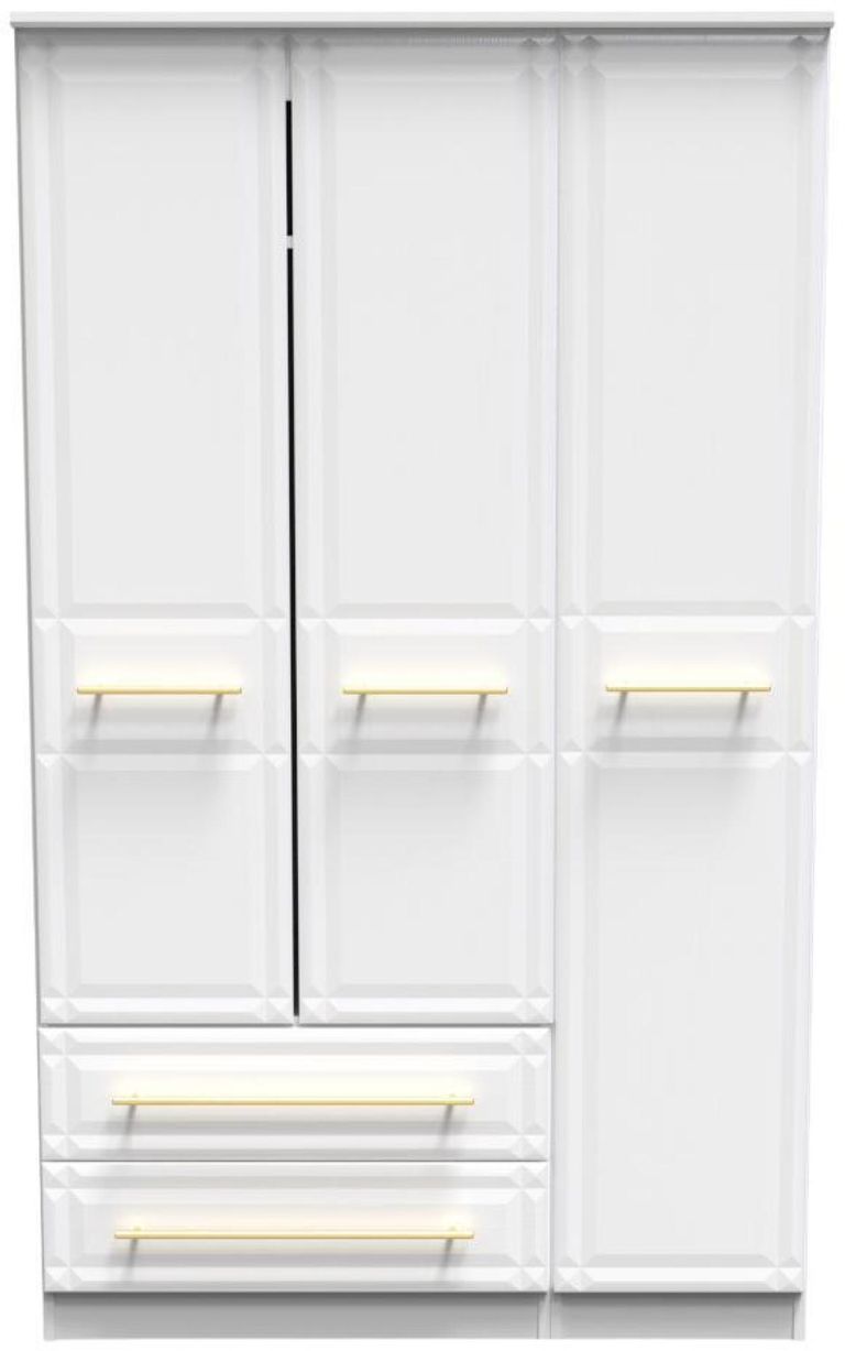 Faye White 3 Door Triple Wardrobe - LHF 2 Drawers