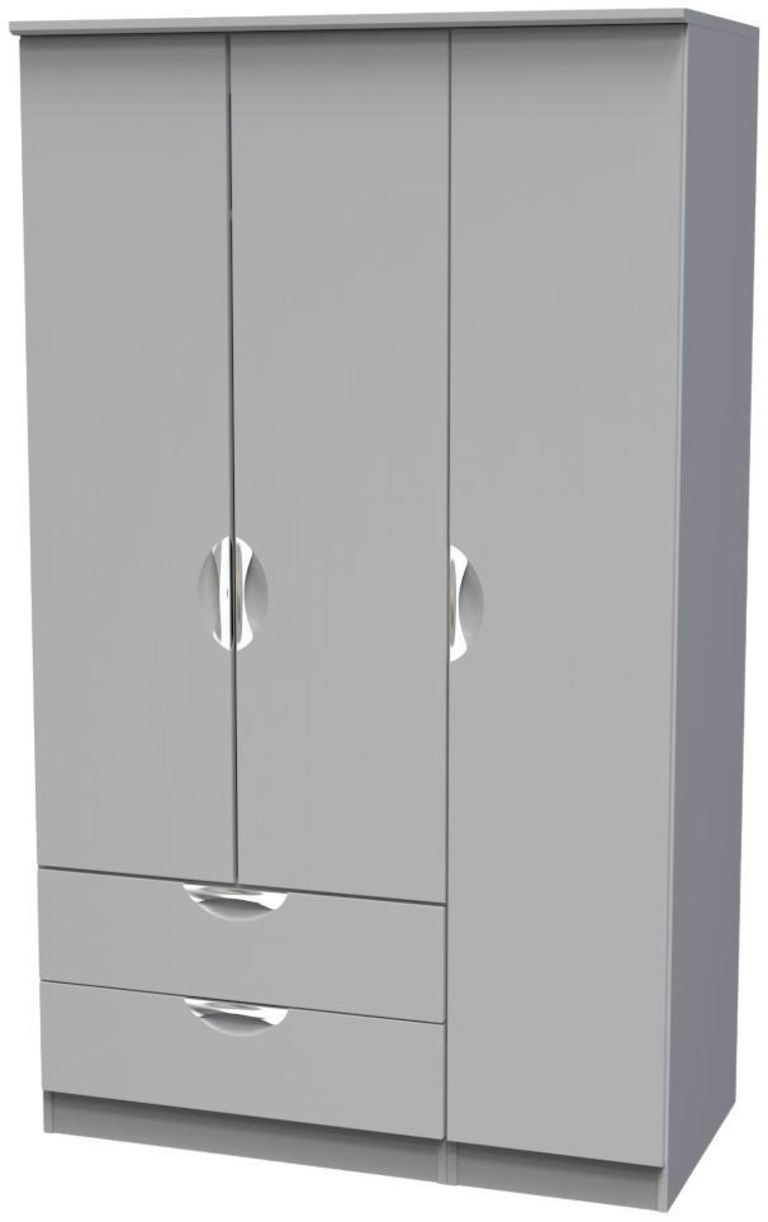 Flora Grey Ash 3 Door Triple Wardrobe - LHF 2 Drawers