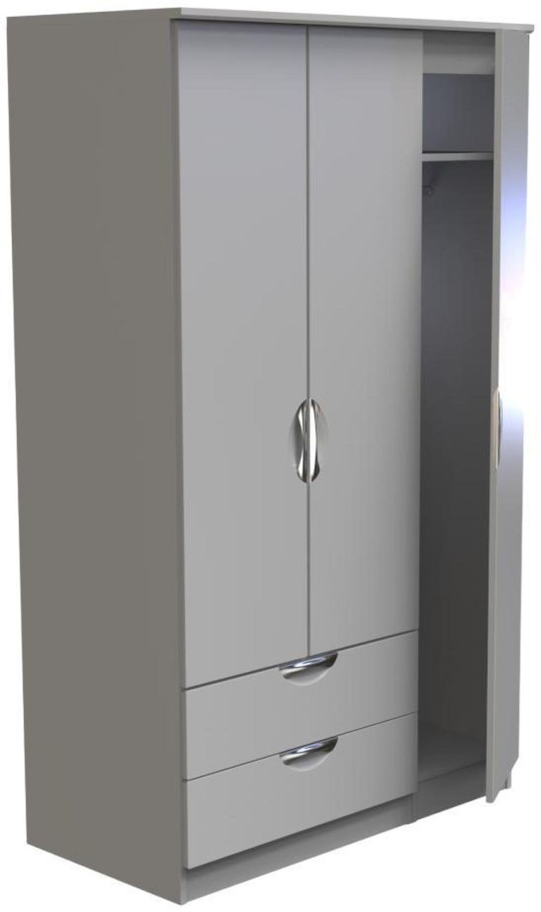 Flora Grey Ash 3 Door Triple Wardrobe - LHF 2 Drawers