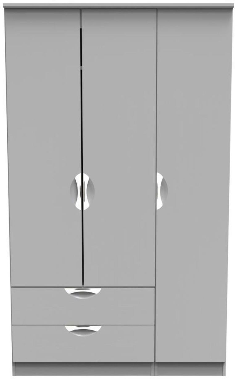 Flora Grey Ash 3 Door Triple Wardrobe - LHF 2 Drawers