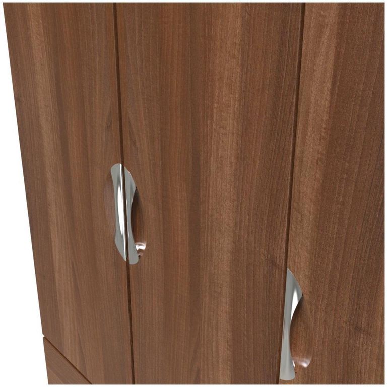 Flora Walnut Effect 3 Door Triple Wardrobe - LHF 2 Drawers