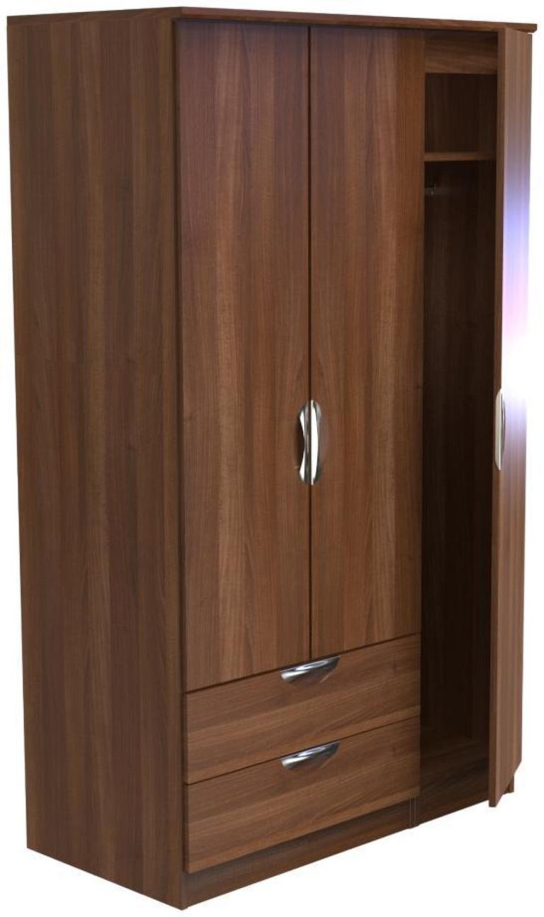 Flora Walnut Effect 3 Door Triple Wardrobe - LHF 2 Drawers
