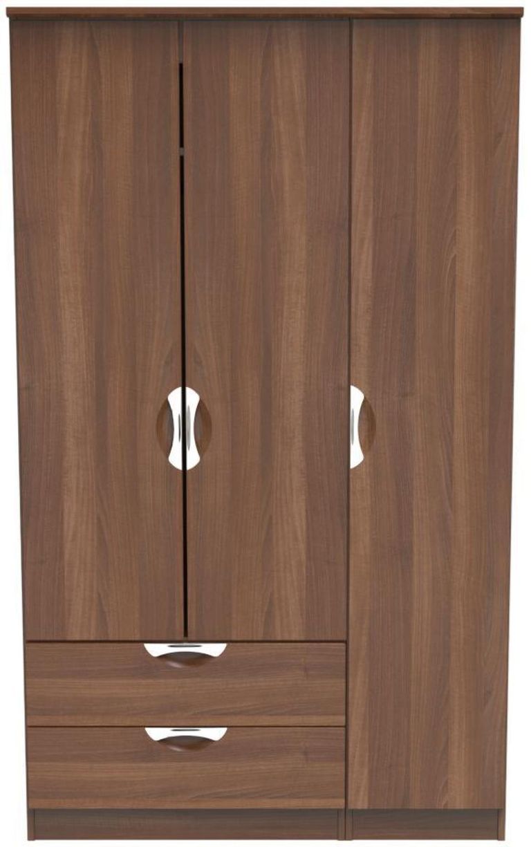 Flora Walnut Effect 3 Door Triple Wardrobe - LHF 2 Drawers