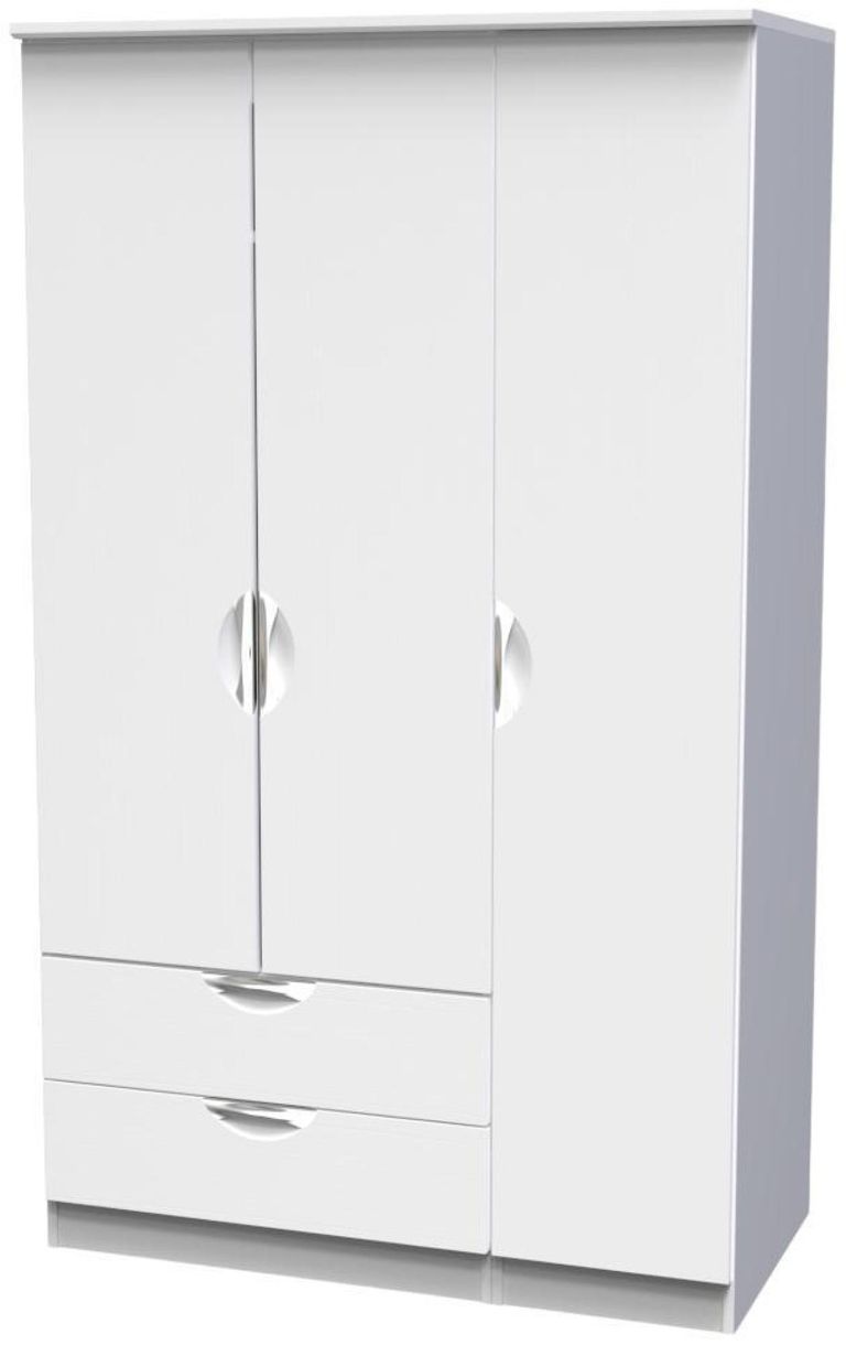 Flora White 3 Door Triple Wardrobe - LHF 2 Drawers