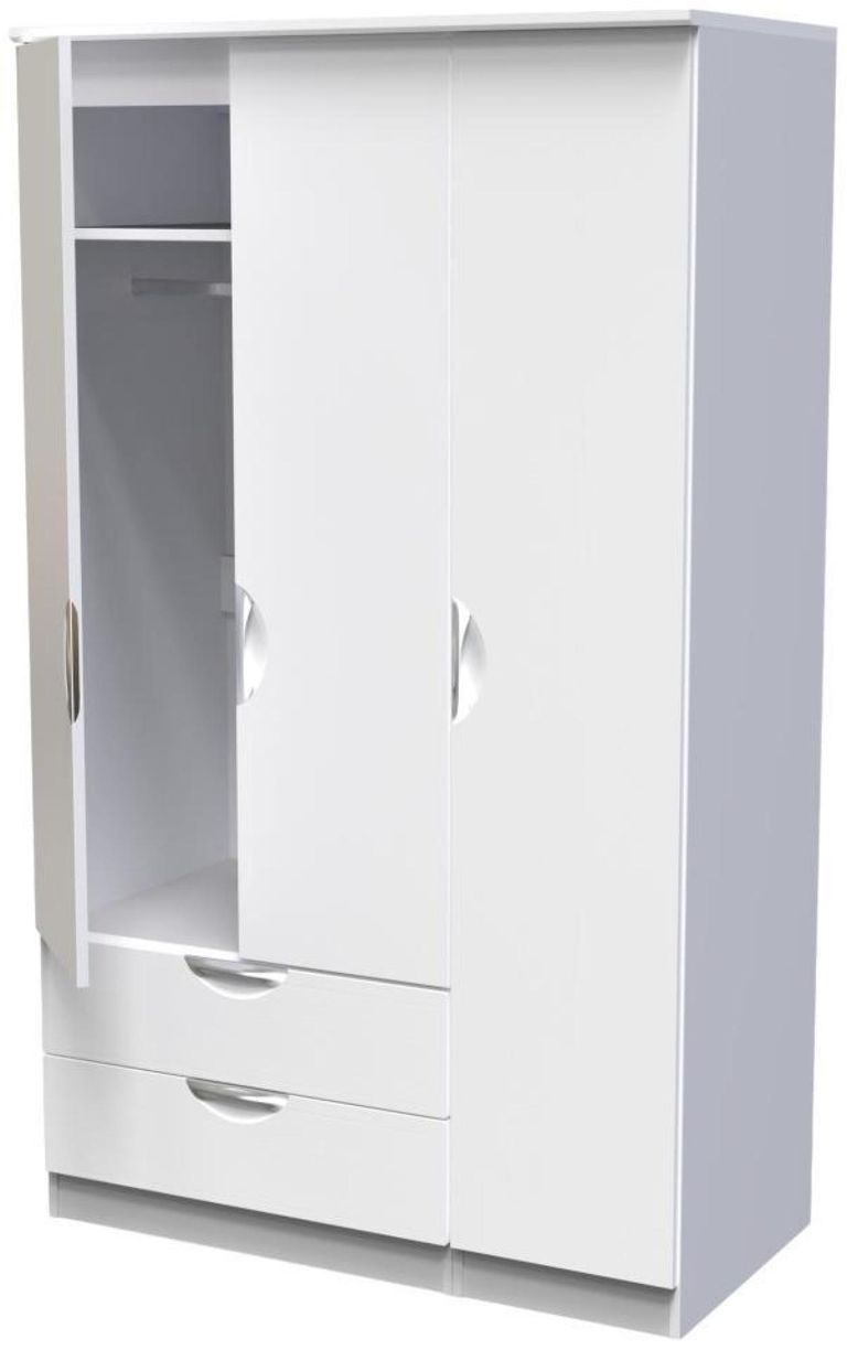 Flora White 3 Door Triple Wardrobe - LHF 2 Drawers