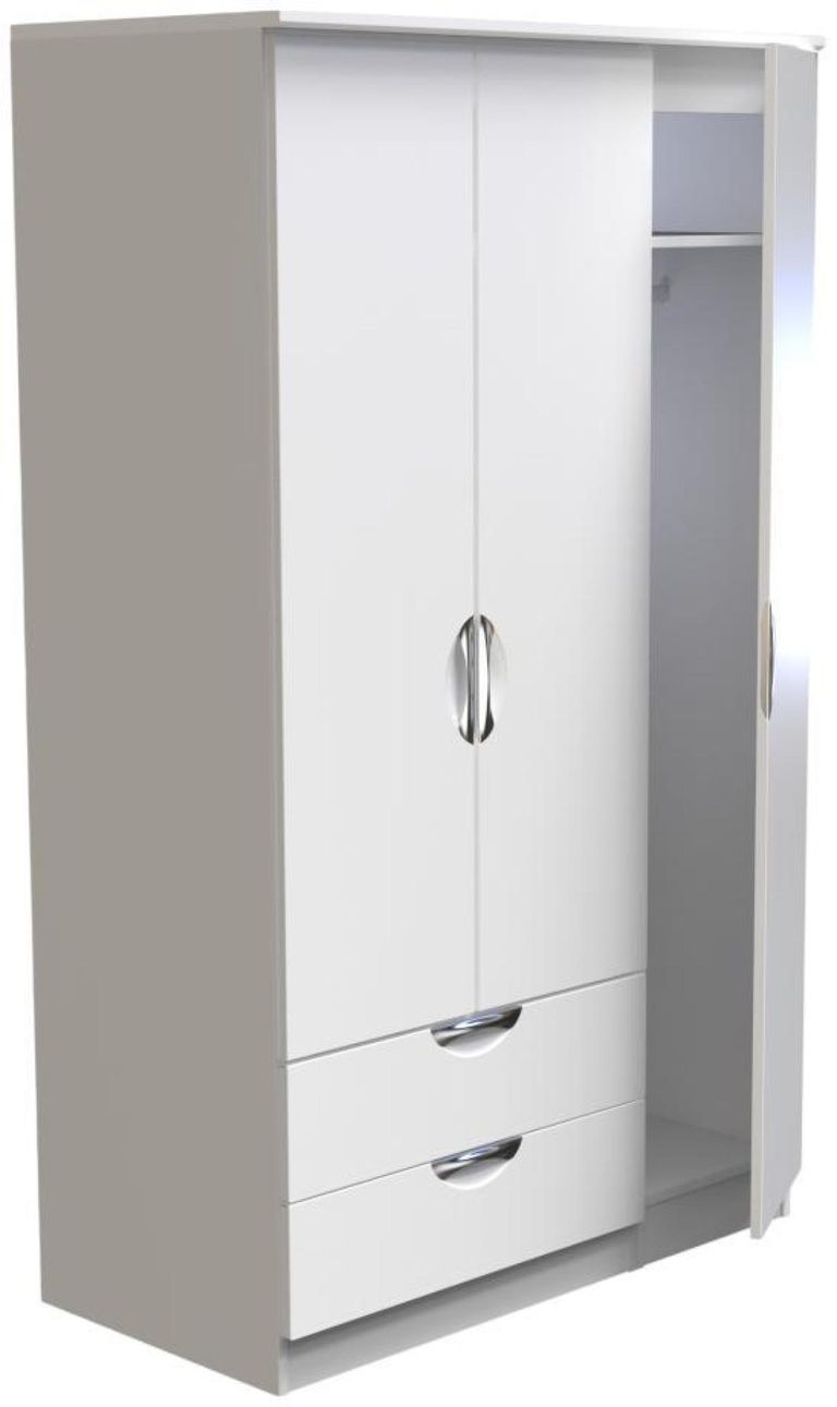 Flora White 3 Door Triple Wardrobe - LHF 2 Drawers