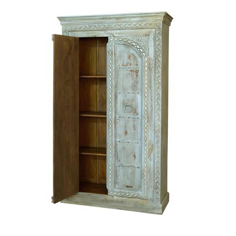 Flourtown Wardrobe - 2 Door - Watergreen Carved - Mango Wood