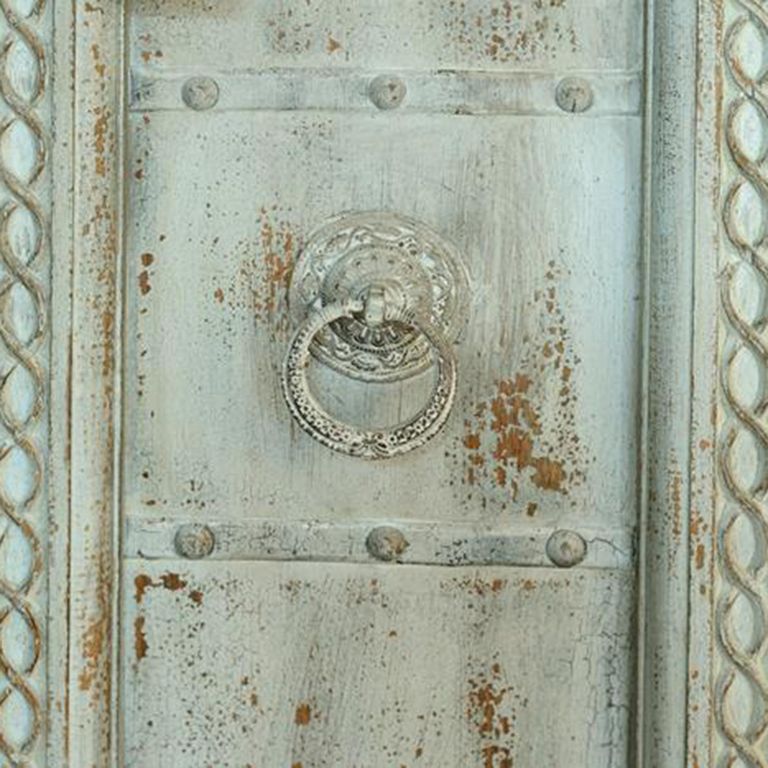 Flourtown Wardrobe - 2 Door - Watergreen Carved - Mango Wood