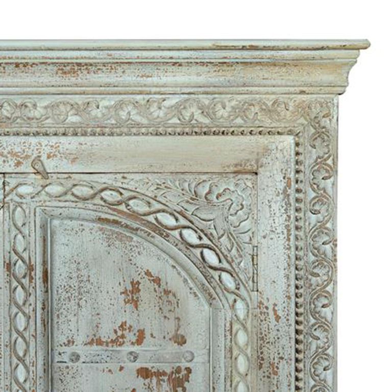 Flourtown Wardrobe - 2 Door - Watergreen Carved - Mango Wood