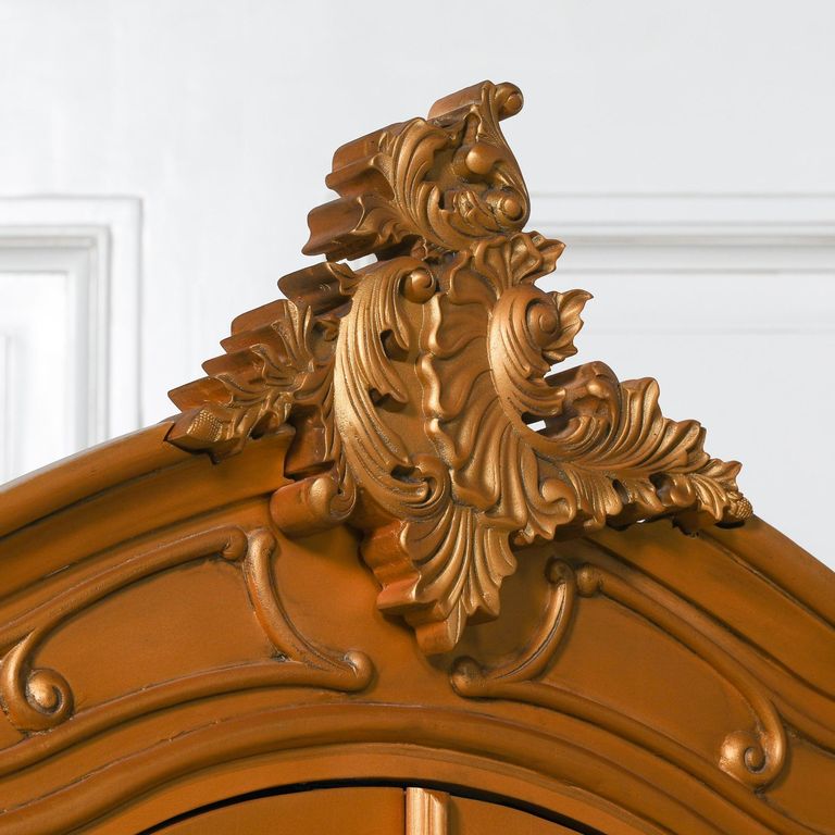 French Style Armoire Wardrobe - Gold Carved - 2 Door Mirror