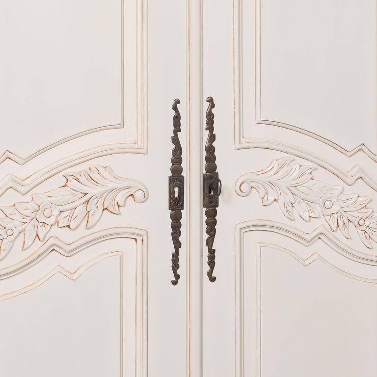 French Style Armoire Wardrobe - Lomira White Carved - 2 Door