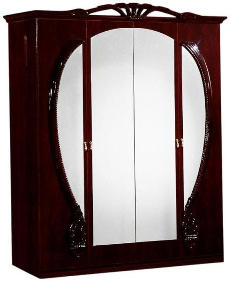 Giada Mahogany Italian 4 Door Wardrobe with Mirrors