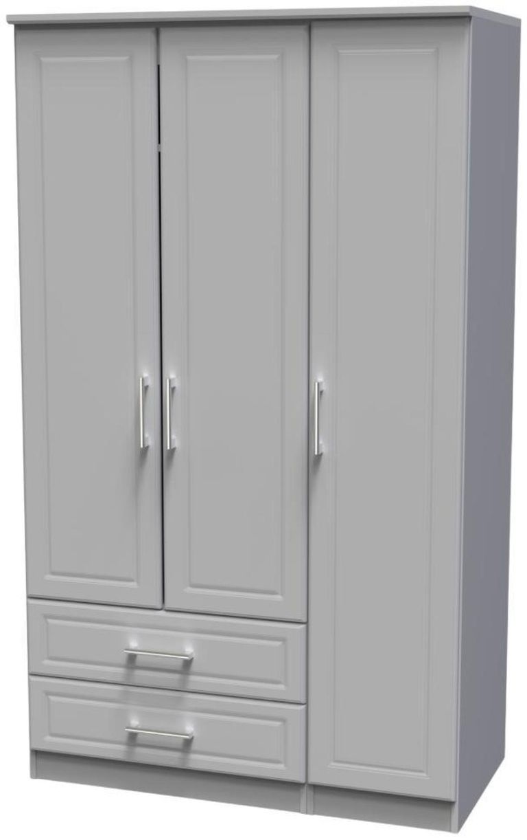 Gina Grey 3 Door Triple Wardrobe - LHF 2 Drawers
