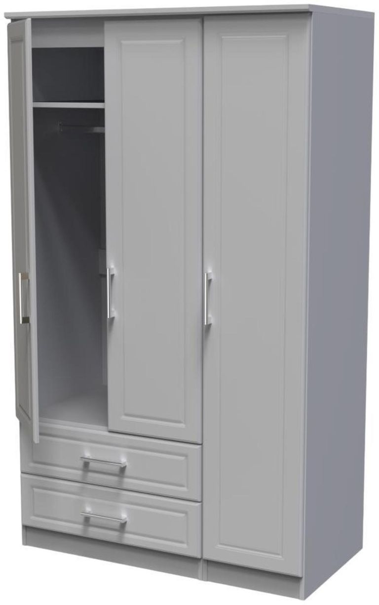 Gina Grey 3 Door Triple Wardrobe - LHF 2 Drawers