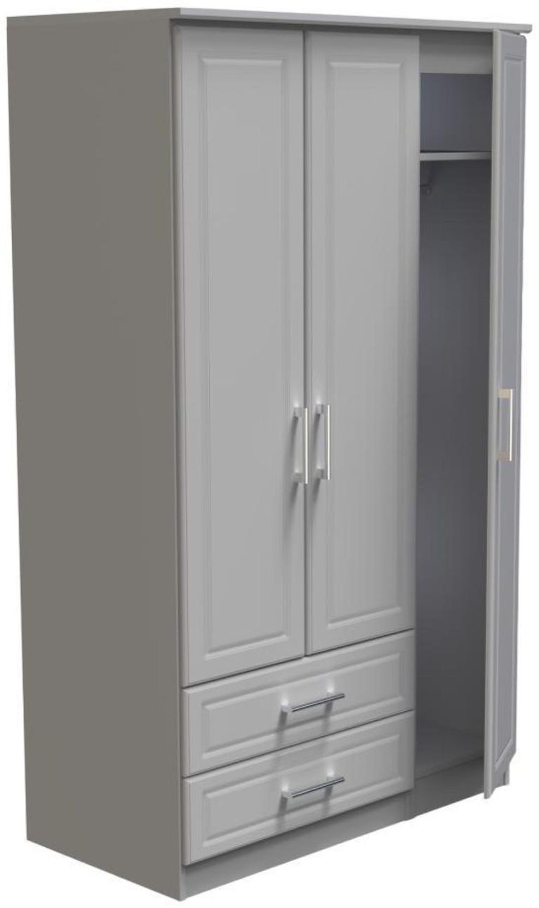 Gina Grey 3 Door Triple Wardrobe - LHF 2 Drawers